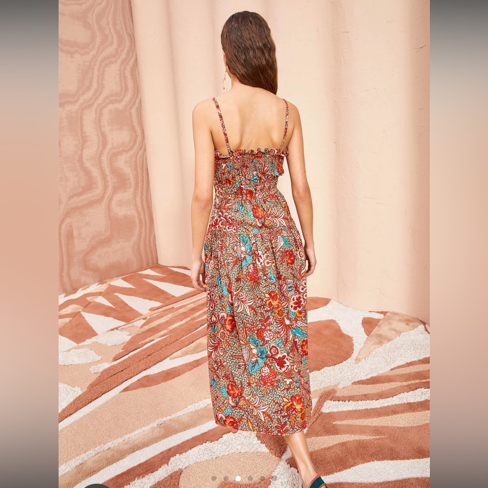 Ulla Johnson Lisbet Brown Midi Sundress with Spaghetti Straps - Picture 2 of 12